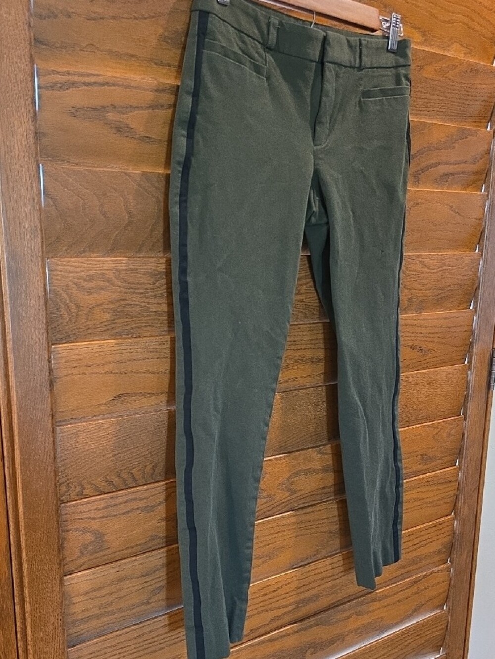 Banana Republic Olive Green Sloan Fit Crop Pants with Black Side Stripe - Picture 2 of 4